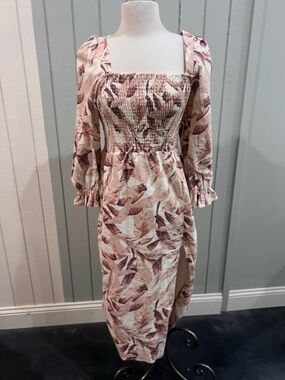 House of Harlow 1960 Blush & Mauve Leaf-Print Midi Dress